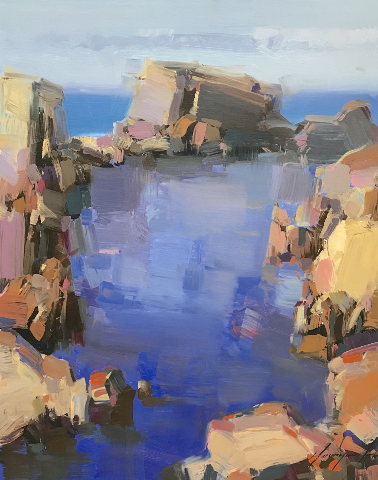 Cliffs, Pacific Highway, Original oil Painting, Handmade artwork, Ready to hang        